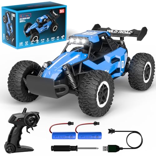 Akkuladbare Offroad Ferngesteuertes Auto, 20KM/H 2.4GHz 1:16 All-Terrain RC Auto mit Hellem LED, Robustem Truggy RTR Geländegängig Spielzeug Monster Truck für Jungen – Geschenk für Kinder! von MaxTronic