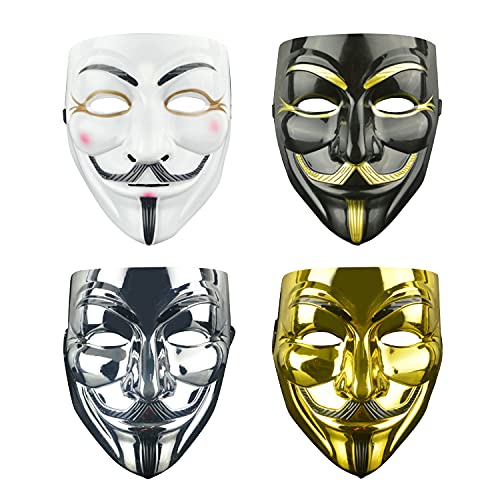 Maxee 4 Stück Halloween Gesicht Maske Anonyme Maske V Für Vendetta Maske, Guy Masken für Kostüm Cosplay Party erwachsene von Maxee