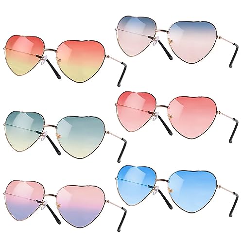 Maxee 6 Paar Herz Sonnenbrille, Hippie Herzbrille, Lustige Partybrillen Retro Herzform Brille für Fasching Halloween Foto Requisiten Geburtstagsfeier Kinder Herren Damen von Maxee