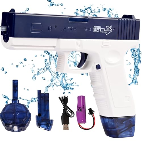 Maxee Elektrische Wasserpistole, Pistols 25-32 ft mit Großer Reichweite, EIN-Knopf-Automatik Spritzpistolen Wasser Spielzeug Pistolen für Kinder Erwachsene Schwimmbad Party Strand im Freien, Glk-blue von Maxee