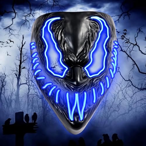 Maxee LED Maske Halloween mit 3 Beleuchtungs Modi, Halloween kostüm, the Purge Maske, Ghostface kostüm,Halloween kostüm Herren & Damen, Scream Maske für Fasching Kostümspiele Cosplay Party von Maxee