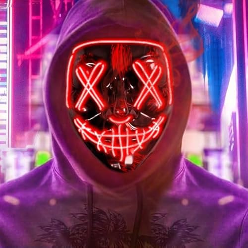 Maxee LED Maske Halloween mit 3 Beleuchtungs Modi, Halloween kostüm Herren, the Purge Maske, Ghostface kostüm,Halloween kostüm Herren & Damen, Scream Maske für Fasching Kostümspiele Cosplay Party von Maxee