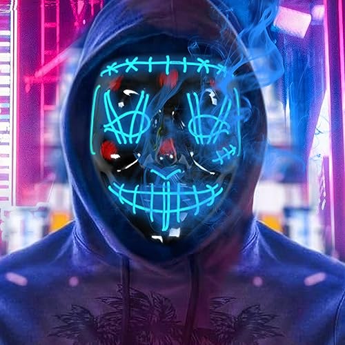 Maxee LED Maske Halloween mit 3 Beleuchtungs Modi, Leuchtende Halloween Maske, Beleuchtung Grusel Grimasse Maske，Horror Totenkopf Maske für Fasching Kostümspiele Cosplays Partys von Maxee