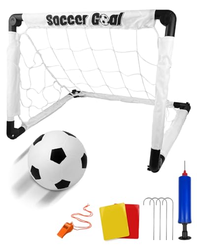 Maxesla Fussballtor 60x45cm, Kinder Fußballtore mit Fußball, Rote und gelbe Karten, Pfiff, Faltbar, Mit Aufbewahrungstasche, für Garten/Outdoor/Indoor von Maxesla