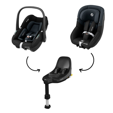 MAXI COSI Babyschale Pebble S Tonal Black inkl. Reboarder Pearl S Tonal Black und Basisstation FamilyFix S Black von Maxi Cosi