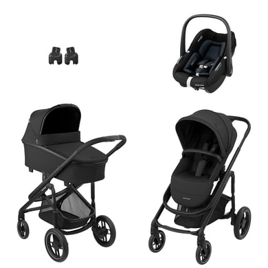 MAXI COSI Kombikinderwagen Plaza Plus Essential Black inkl. Babyschale Pebble S Tonal Black und Adapter Baby Black von Maxi Cosi