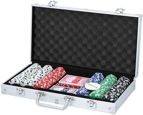 MaxiMondo Pokerset Komplett – Pokerkoffer mit 300 Pokerchips und Pokerkarten – Pokerkarten für Kinder und Erwachsene - 1x Dealer und 5X Würfel - Bis zu 5 Personen - Aluminium Poker Koffer von MaxiMondo