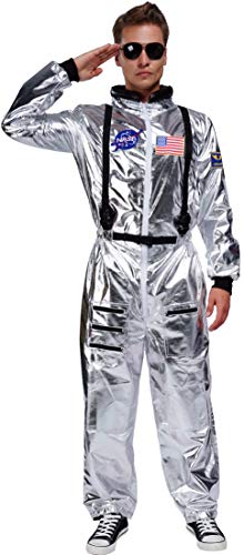 Maxim Party Supplies Astronauten-Kostüm für Herren, Faschingskostüme, silberfarben, mit bestickten Patches und Taschen - Silber - XX-Large von Maxim Party Supplies