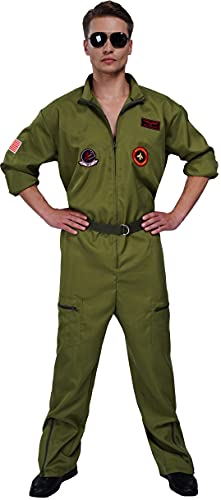 Maxim Party Supplies Herren Air Force Fighter Pilot Jumpsuit Fluganzug Kostüm für Erwachsene mit bestickten Patches und Taschen - Grün - XX-Large von Maxim Party Supplies