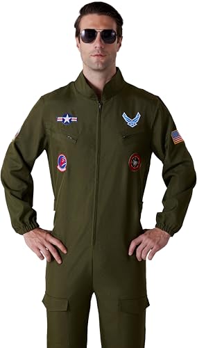 Maxim Party Supplies Herren Air Force Pilot Kostüm Overall mit gestickten Patches, funktionale Taschen, realistisches Design (Medium) von Maxim Party Supplies