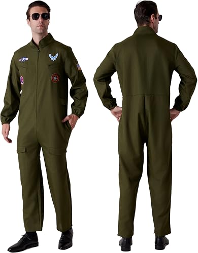 Maxim Party Supplies Herren Air Force Pilot Kostüm Overall mit gestickten Patches, funktionale Taschen, realistisches Design (X-Large) von Maxim Party Supplies