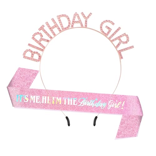 Geburtstag Schärpe und Krone für Frauen IT'S ME. HI, I'M THE Birthday Girl Glitzer Rosa Geburtstag Mädchen Schärpe und Tiara Set Strass Geburtstag Mädchen Stirnband für Frauen Mädchen Geschenk von Maxqzin