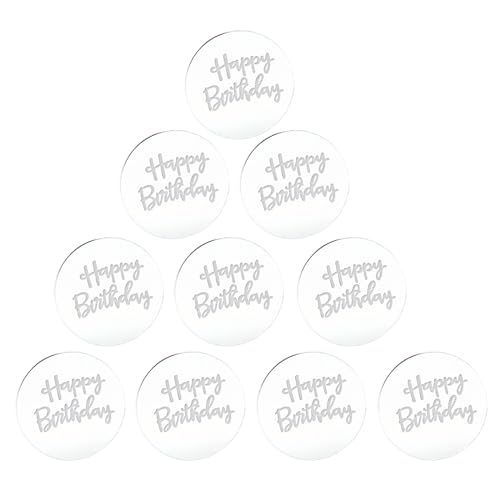 Acryl-Cupcake-Topper „Alles Gute zum Geburtstag“-Kuchenscheibe, 10 Stück, Acryl-Cupcake-Topper, runde Geburtstags-Gravur-Topper, Geburtstagsparty, Kuchendekoration, Cupcake-Dessert-Zubehör, Silber von Maxtonser