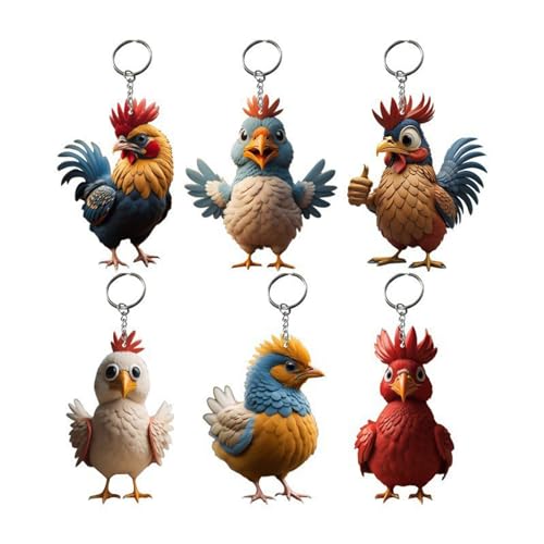Maxtonser 6 Stück festlicher Schlüsselanhänger mit Cartoon-Huhn-Schlüsselanhänger, bezaubernder Weihnachtsbaum-Anhänger, Zubehör für Schlüssel und Dekoration von Maxtonser