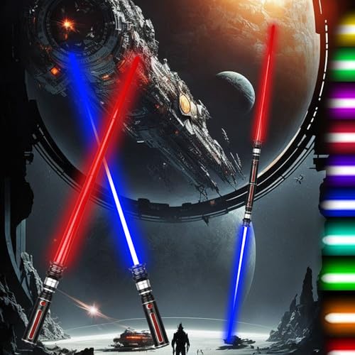 May Huang 2 Stück Lichtschwert Kinder, Laserschwert Star Wars, 2 in 1 Duell Lichtschwert Schwert, Einziehbares Laserschwert Kinder, RGB 7 Farben Led Lightsaber mit Licht und Sound, Cosplay Spielzeug von May Huang