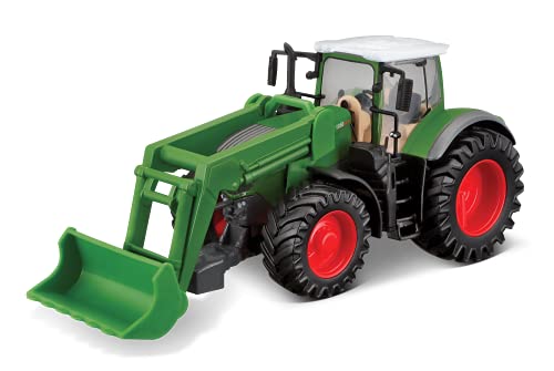 Bburago Traktor Fendt 1050 Vario mit Frontlader: Spielzeugtraktor mit Schwungrad-Antrieb, bewegliche Frontladerschaufel, abnehmbare Fahrerkabine, ab 3 Jahren, 15 cm, grün (18-31611) von Bburago