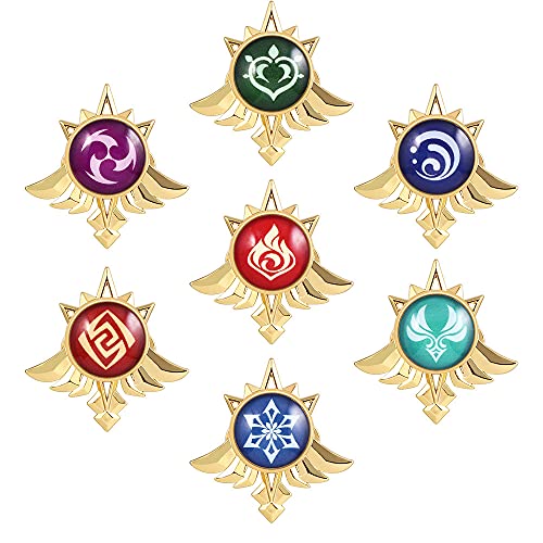 Genshin Element Metall Brooches, 7 Stück Herren Damen Abzeichen Schmuck, Anime Figur Genshin Sieben Element Vision Cosplay Zubehör Badge Für Fans Sammlungen Verkleiden von MayDee