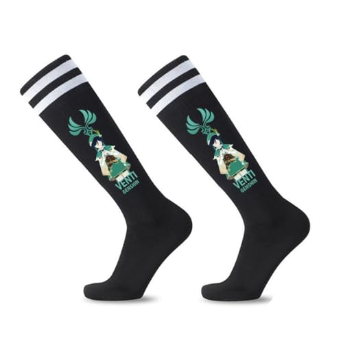 MayDee Genshin Impact Anime Socken Genshin Cartoon Strümpfe Baumwolle Anti-Schweiß Vielseitig Sport Cosplay Gestreifte Mittelhohe Socken (A) von MayDee