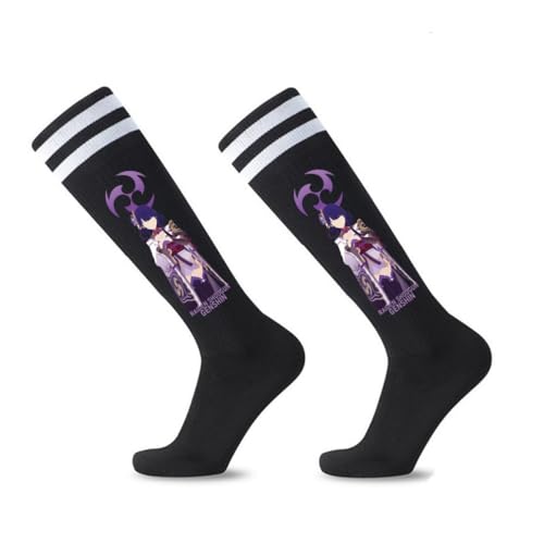 MayDee Genshin Impact Anime Socken Genshin Cartoon Strümpfe Baumwolle Anti-Schweiß Vielseitig Sport Cosplay Gestreifte Mittelhohe Socken (C) von MayDee