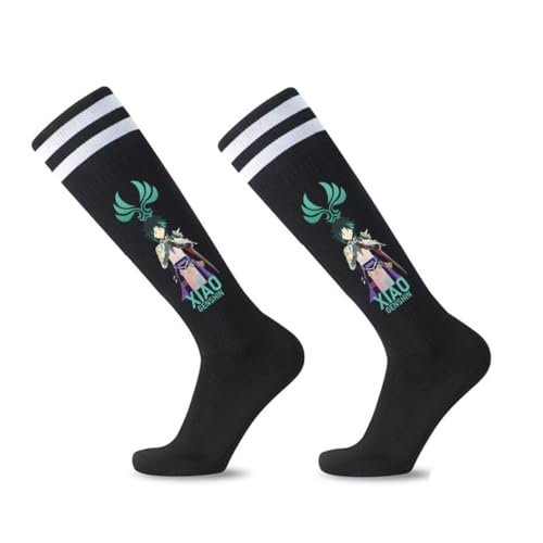 MayDee Genshin Impact Anime Socken Genshin Cartoon Strümpfe Baumwolle Anti-Schweiß Vielseitig Sport Cosplay Gestreifte Mittelhohe Socken (G) von MayDee