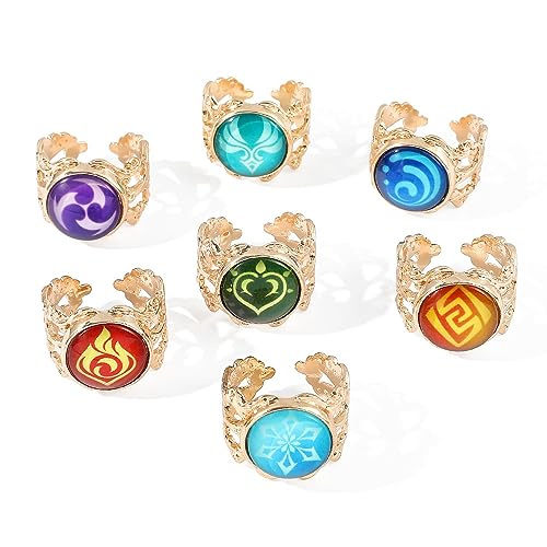 MayDee Genshin Ring Cosplay Prop Zubehör, Gen Shin Element Vision Ringe Anime Genshin Figur Vintage Open Ring Für Fans, 7 Glow In The Dark Ring von MayDee