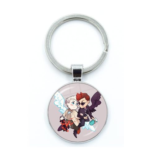 MayDee Good Omen Schlüsselanhänger Engel Dämon Zeit Edelstein Anhänger Aziraphale Crowley Fan Fiction Merchandise für Fans (B) von MayDee