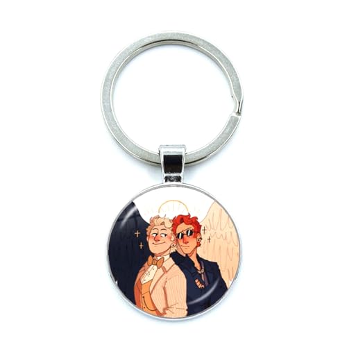 MayDee Good Omen Schlüsselanhänger Engel Dämon Zeit Edelstein Anhänger Aziraphale Crowley Fan Fiction Merchandise für Fans (E) von MayDee