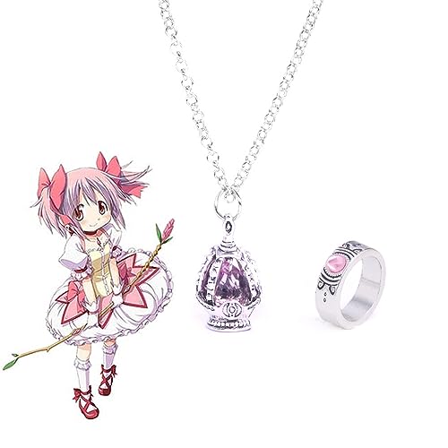 MayDee Puella Magi Madoka Magica Schmuck-Set, Halskette & Ring, Anime Fan Geschenk, Unisex-Jugendliche, 2er-Set (D) von MayDee