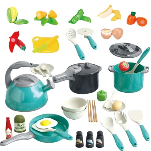Kinderküche Zubehör , 61-Teiliges Küchenspielzeug für Kinder, Kochset Küch Spielzeug Kochgeschirr-Set mit Töpfen und Pfannen Obst Gemüse Lebensmittel Spielküche für Kinder ab 3 Jahren von Maycoly