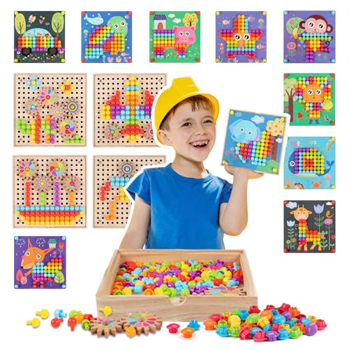 Mosaik Steckspiel 3D mit Zahnrädern, 180 Stück Farbe Steckspiel Mosaik Pegboard Gabelungen,Early Pädagogische Steckspiel für 2 3 4 Kinder, Pädagogische Pilz Nägel Puzzle Spielzeug für Jungen Mädchen von Maycoly