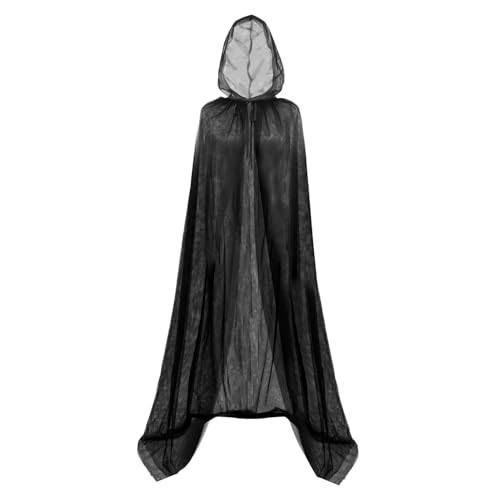 Mayplous Halloween-Kostüm, Umhang für Damen, Cosplay-Umhang für Erwachsene, langer Tüllumhang, Verkleidung, Kapuze, Verkleidung für Rollenspiele (Night/90cm) von Mayplous