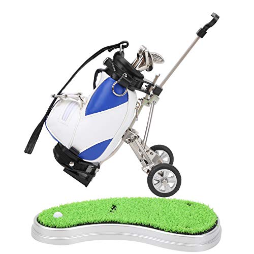 Mayueri Desktop-Golfstift-Set, Lustige Schreibtischdekoration mit 3 Kugelschreibern und Minitasche für Zuhause oder Büro, Zinklegierung, Golfer (Blau Weiss) von Mayueri