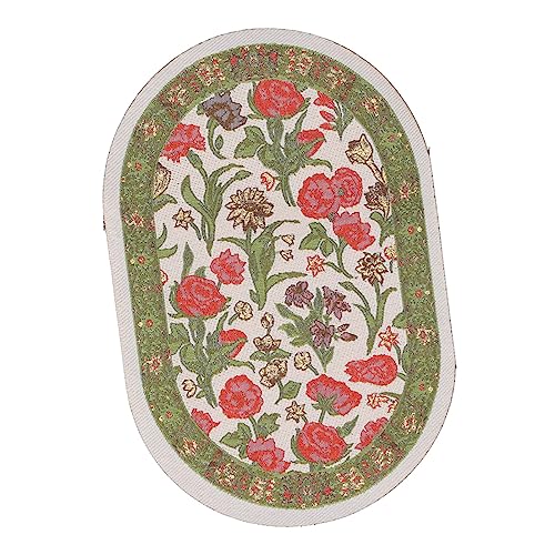 Mini Vintage Oval Teppich Puppenhaus Dekor Zubehör (B01 Grüne Blattblume) von Mayueri