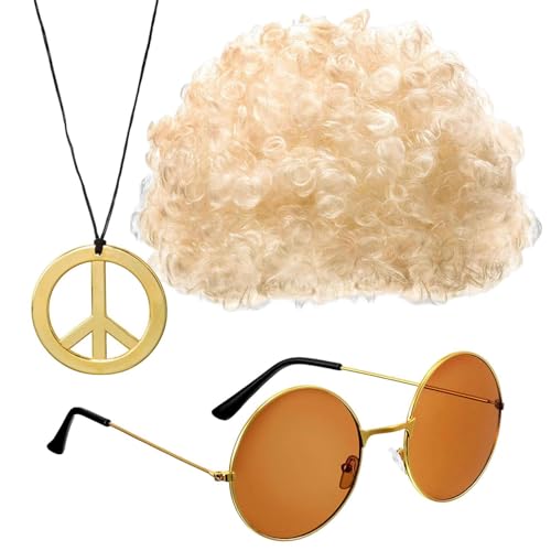 Afro-Perücken-Sonnenbrille – lustige Partybrille, einzigartiges Kostümzubehör | Lockige Afro-Haarperücke im Retro-Stil mit Sonnenbrille, Hippie-Haarschmuck für Festivals, Halloween, Mottopartys, Cospl von Mbiyhgta