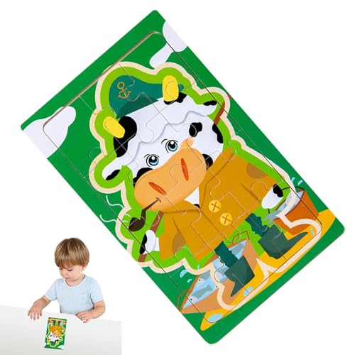 Holzpuzzle für Kleinkinder,Tierpuzzle aus Holz - 12-teiliges Spielzeug-Tierpuzzle Cartoon-Puzzle aus Holz - Über 3 Jahre alte Kinder fördern die Fantasie, ein Spielzeug für das Arbeitszimmer und den K von Mbiyhgta