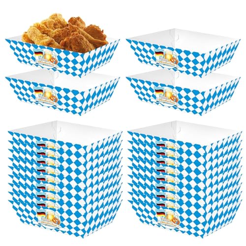 Mbiyhgta Oktoberfest-Popcorn-Box, Oktoberfest-Snackbox aus Papier | Oktoberfest Chicken Rice Krispies Box – Filmabend-Party-Snack-Souvenir-Behälter, blau-weiß Karierte Verpackung, BO von Mbiyhgta