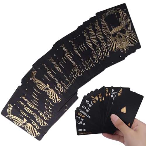 Mbiyhgta Schwarze Spielkarten,Schwarzes Spielkartendeck - Pokerkarten-Kartenspiel mit Totenkopf-Prägung - Spielkarten aus glatter Folie mit Aufbewahrungsbox für Texas Holdem, Poker, Go Fish, von Mbiyhgta