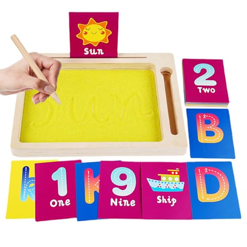 Sandverfolgungstablett,Sandschabebox aus Holz zum Schreiben von Buchstaben und Zahlen - Schreibfähigkeit Gelber Sand Vorschule Kindergarten Training Lernspielzeug für Kinder von Mbiyhgta