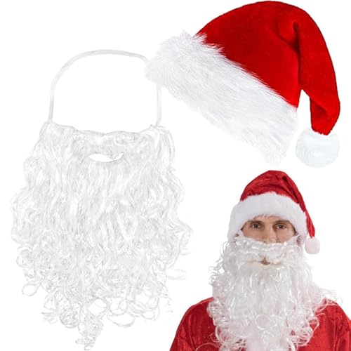 Weihnachts-Nikolausmütze, Klassische Weihnachtsmütze,Bequeme Urlaubs-Erwachsene Klassische Weihnachtsmann-Cosplay-Mützen - Unisex-Weihnachtsmannmütze Mit Kunstbart Für Familientreffen, Firmenfeiern von Mbiyhgta