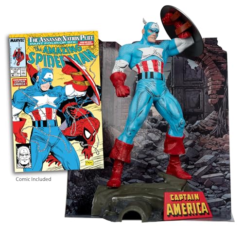 McFarlane Toys - Marvel Captain America Posierte Figur im Maßstab 1:6 mit Szene und Comic (The Amazing Spider-Man #323) von McFarlane