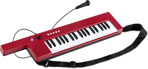 McGrey KT-3712 Kinderkeyboard - 37 Tasten - Keytar inklusive Tragegurt und Mikrofon - Betrieb über Akku und USB-Netzteil möglich - 4 Klangfarben, 4 Begleitrhythmen und 10 Demosongs - Rot von McGrey