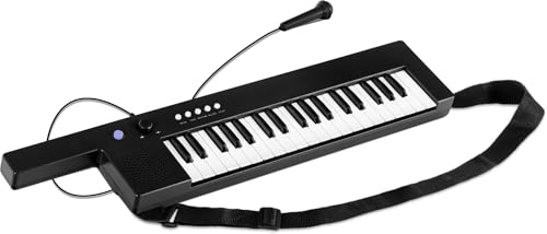 McGrey KT-3712 Kinderkeyboard - 37 Tasten - Keytar inklusive Tragegurt und Mikrofon - Betrieb über Akku und USB-Netzteil möglich - 4 Klangfarben, 4 Begleitrhythmen und 10 Demosongs - Schwarz von McGrey