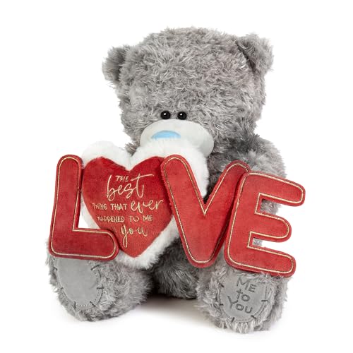 Me to You Tatty Teddy 27 cm großer Bär mit Love-Banner – Offizielle Valentinstagskollektion, Grau von Me To You Bear