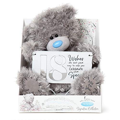 Me To You Tatty Teddy mit Schild zum 18. Geburtstag, offizielle Kollektion, Blau, Grau, Silber von Me to You