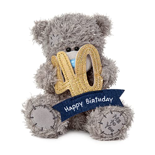 Me to You Tatty Teddy Bär zum 40. Geburtstag mit einem Banner mit einem Banner von 40, offizielle Kollektion, Blau, Gold, Grau, Marineblau von Me To You Bear