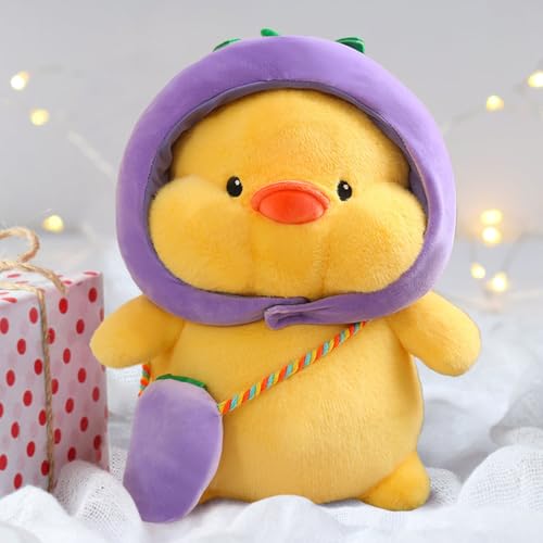 MeHoo Kuscheltier Ente Puppe Stofftier,Weiche Kuschelige Pinguin Plüsch Puppe,Stofftier Schmusetier zum Kuscheln & Spielen,Plüschtie mit Hut und ‌Tornister‌,Gelbe Ente (Auberginen-Rucksack) von MeHoo