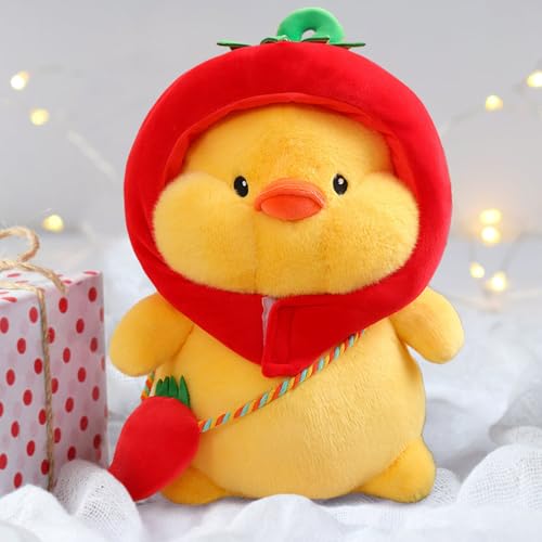 MeHoo Kuscheltier Ente Puppe Stofftier,Weiche Kuschelige Pinguin Plüsch Puppe,Stofftier Schmusetier zum Kuscheln & Spielen,Plüschtie mit Hut und ‌Tornister‌,Gelbe Ente (Chili-Rucksack) von MeHoo