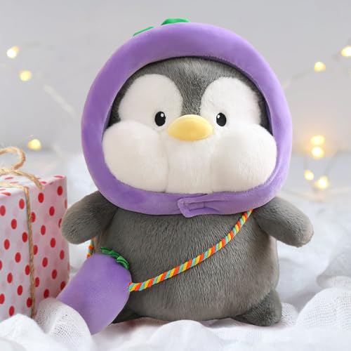 MeHoo Kuscheltier Pinguin Plüschtier,Ente Plüsch Puppe,Stofftier Schmusetier zum Kuscheln & Spielen,Plüschtie mit Hut und ‌‌Tornister‌‌,Pinguin (Auberginen-Rucksack) von MeHoo