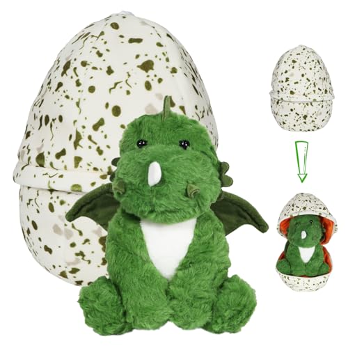 MeHoo Plüsch Dinosaurier im Ei, Dino Kuscheltier, Dino Stofftier Plüschtier, Dinosaurier Plüschpuppe mit Reißverschluss, Dino Ei Kuscheltier Plüsch Kissen Spielzeug Geschenk(Dinosaurier)+39 cm (Ei) von MeHoo