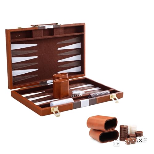 Backgammon Set, Backgammon Spiel Set mit Holzintarsien, 2 Spieler Klassisches Backgammon-Set für Erwachsene Brettspiel mit hochwertiger Ledertasche Tragbares und Reise-Backgammon-Set von MeYuxg